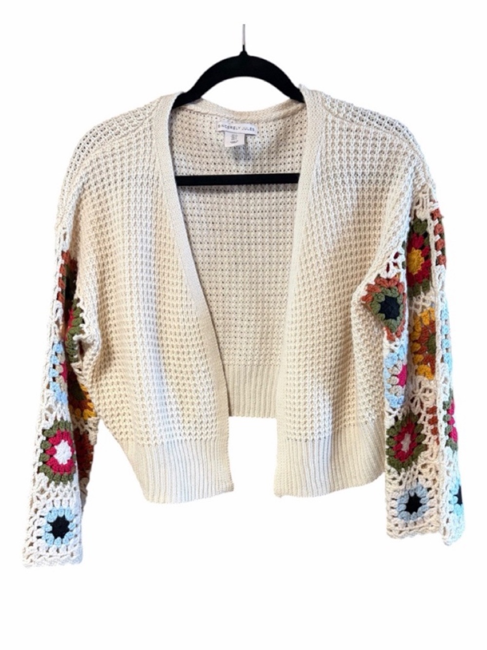 Sincerely Jules Knit Crochet Granny Square Sleeves Boho Cardigan Sweater - Picture 1 of 5